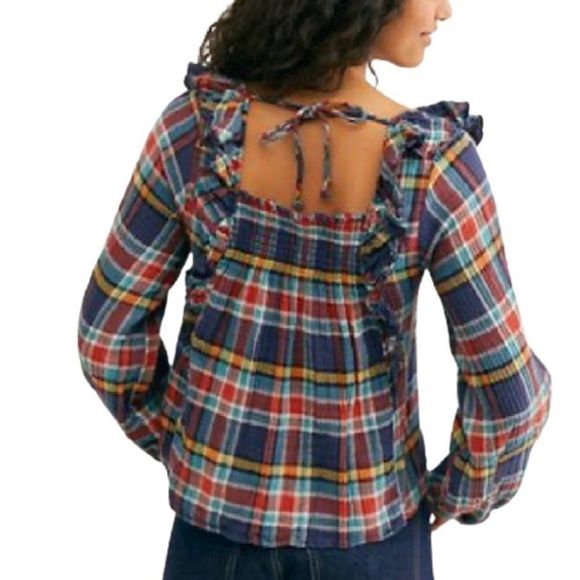 🆕Free People Women's Siena Plaid Top size SM - Picture 4 of 7